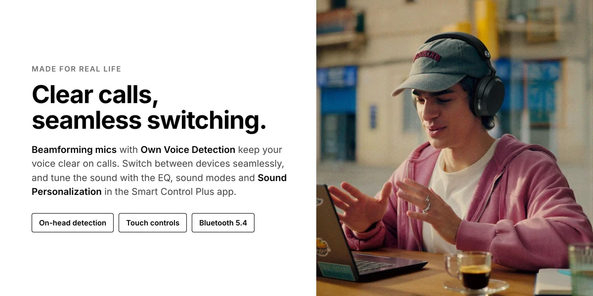 Sennheiser Momentum 5 Wireless beamforming mics, Own Voice Detection, on-head detection, Bluetooth 5.4