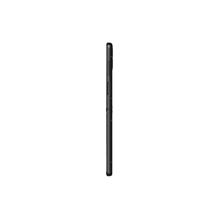 Samsung Galaxy Z Flip 3 in Phantom Black, fully open, side view showing the side keys