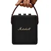 Marshall Stockwell III portable Bluetooth speaker in Black and Brass, front view, carried by the strap