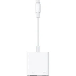 Apple Lightning to USB 3 Camera Adapter, adapter with the Lightning plug, USB socket and Lightning charging socket