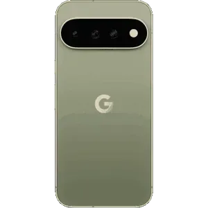 Google Pixel 11 Pro XL in Olive, back view showing the camera bar and G logo