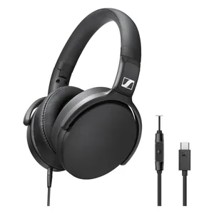 Sennheiser HD 400U USB-C wired over-ear headphones in Black, angled view with the USB-C cable and remote