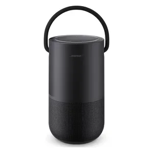 Bose Portable Smart Speaker with Alexa in Triple Black, front view with the carry handle up