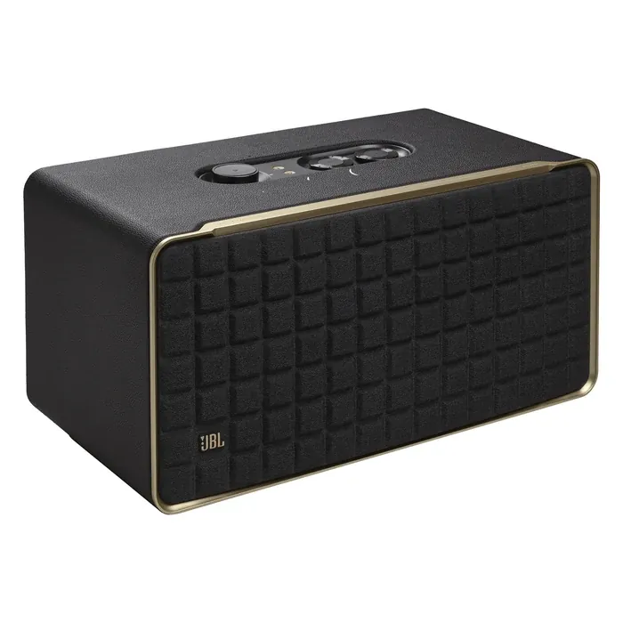 JBL Authentics 500 smart home speaker in Black, angled front view