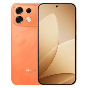 OPPO F35 Pro 5G in Sunrise Orange, back and front views with the orange back and triple-lens camera platform