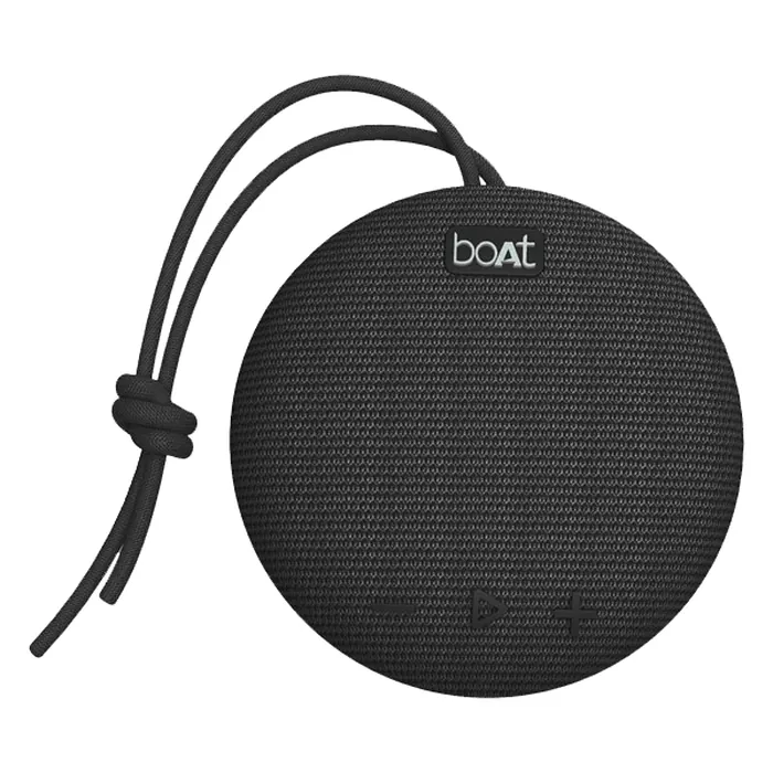 boAt Stone 193 portable Bluetooth speaker in Black, front view with the lanyard