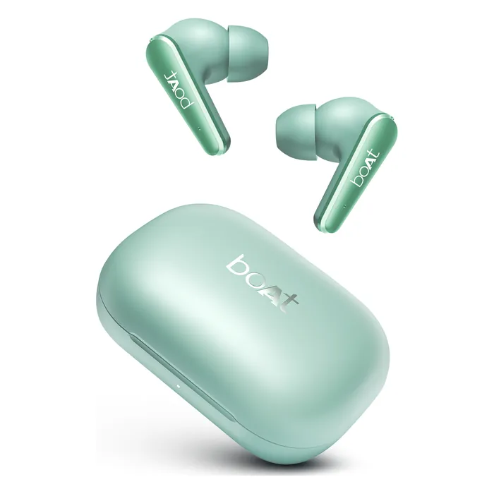 boAt Airdopes 280 ANC true wireless earbuds in Aquamarine Green, earbuds with the open charging case