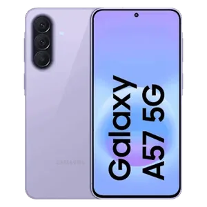 Samsung Galaxy A57 5G in Awesome Lilac, back and front views