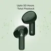 boAt Airdopes 100 true wireless earbuds in Emerald Green, front and back of the earbuds, 50 hours total playback