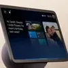 Amazon Echo Show 11 smart display in Graphite, close-up of the thin display and fabric speaker base