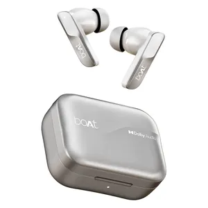 boAt Airdopes 800 true wireless earbuds in Interstellar White, earbuds above the charging case with the Dolby Audio logo