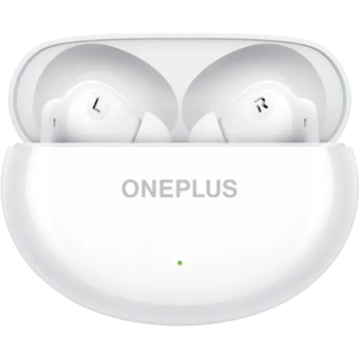 OnePlus Nord Buds 3 true wireless noise cancelling earbuds in Melodic White, open charging case with both earbuds, front view