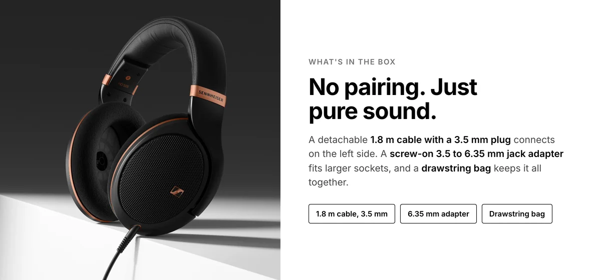 Sennheiser HD 505 Copper with detachable 1.8 m cable, 6.35 mm adapter and drawstring bag