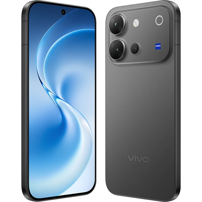 Vivo V80 5G in Stellar Black, angled front and back views