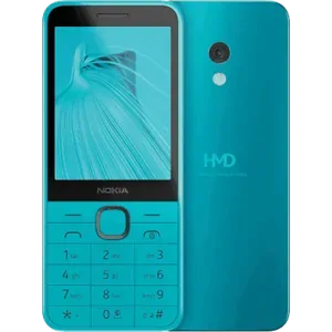Nokia 235 4G in Blue, front view with the 2.8-inch screen and keypad, next to the back with the 2MP camera