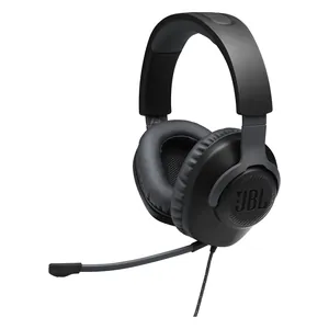 JBL Quantum 100 wired gaming headset in Black, angled view with the boom mic