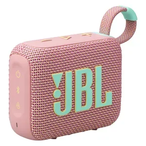 JBL Go 4 portable Bluetooth speaker in Pink, angled front view