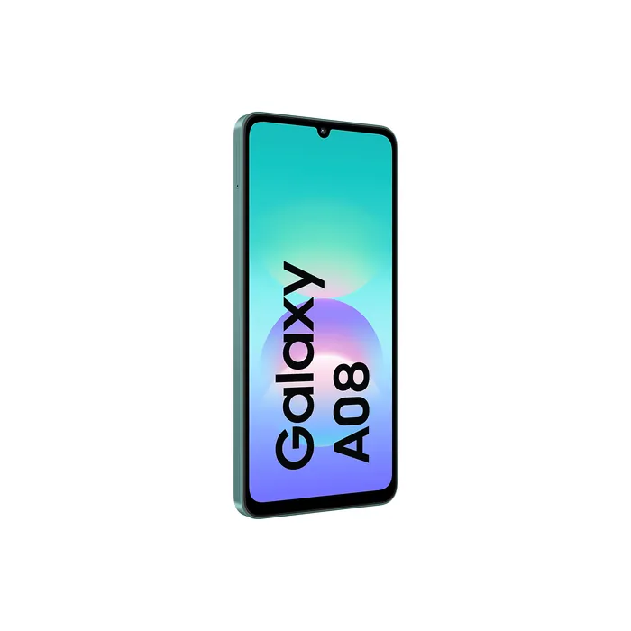 Samsung Galaxy A08 4G in Green, angled front view from the other side