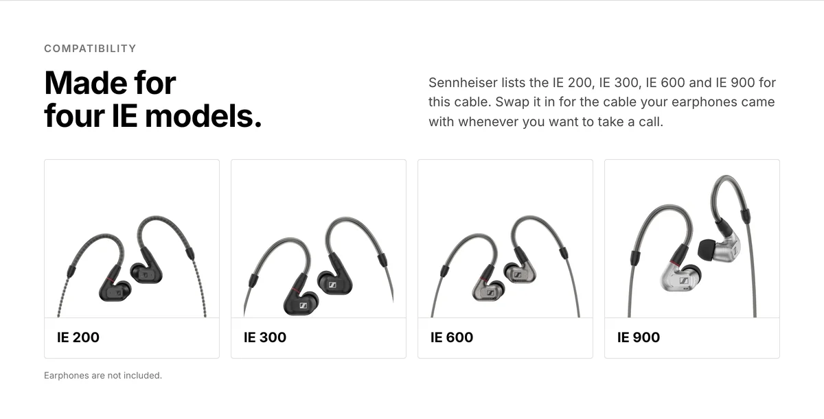 Sennheiser MMCX microphone cable fits the IE 200, IE 300, IE 600 and IE 900 earphones