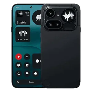 Nothing Phone (4a) Pro in Black, back view at an angle, showing the triple camera, the Glyph Matrix and the metal finish