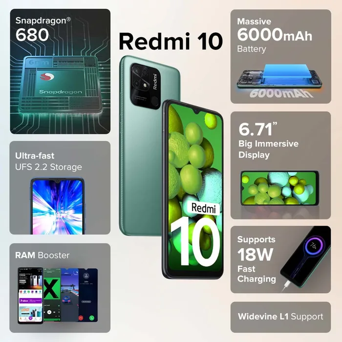 Xiaomi Redmi 10 4G in Caribbean Green, key features: Snapdragon 680, 6000mAh battery, 6.71-inch display, 18W charging