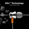 boAt Rockerz 185 Pro wireless neckband earphones in Fiery Grey, earbud close-up, ENx mic for clear calls