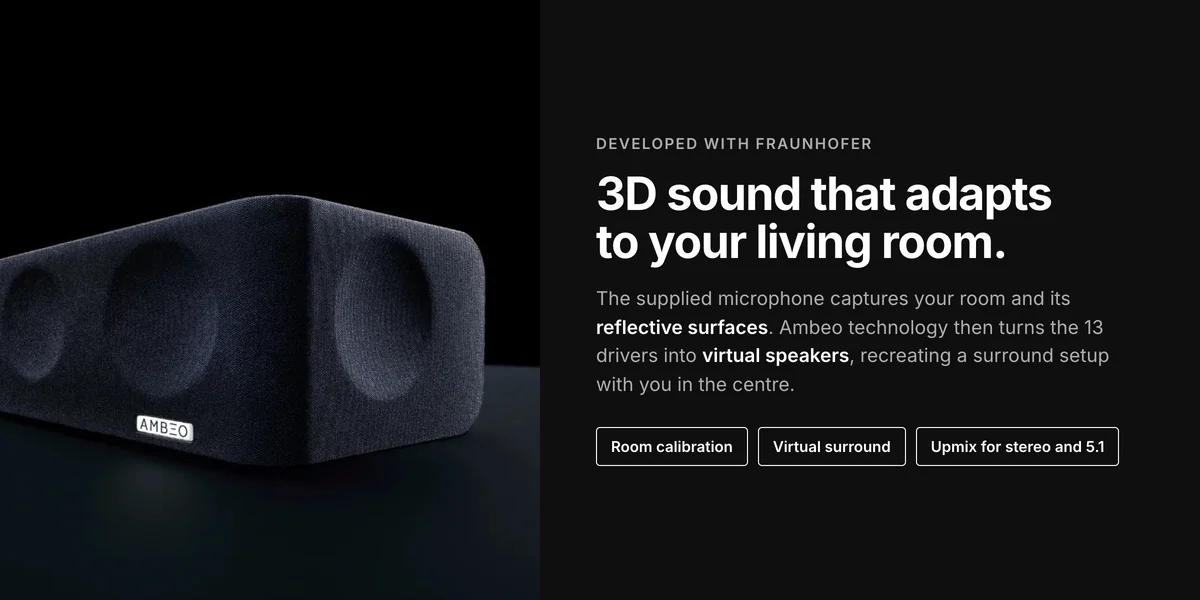 Sennheiser Ambeo Soundbar Max with room calibration and virtual surround developed with Fraunhofer