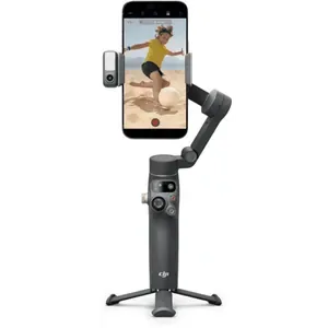 DJI Osmo Mobile 7P 3-Axis Smartphone Gimbal, with a phone and Multifunctional Module on the built-in tripod