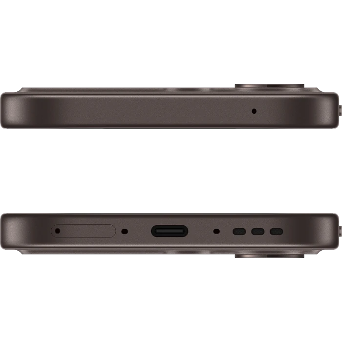 OPPO F35 Pro 5G in Twilight Brown, top and bottom edges with the USB Type-C port and speaker grille