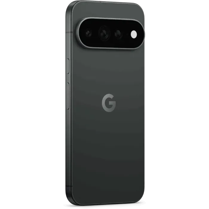 Google Pixel 11 Pro XL in Obsidian, angled back view showing the camera bar and frame