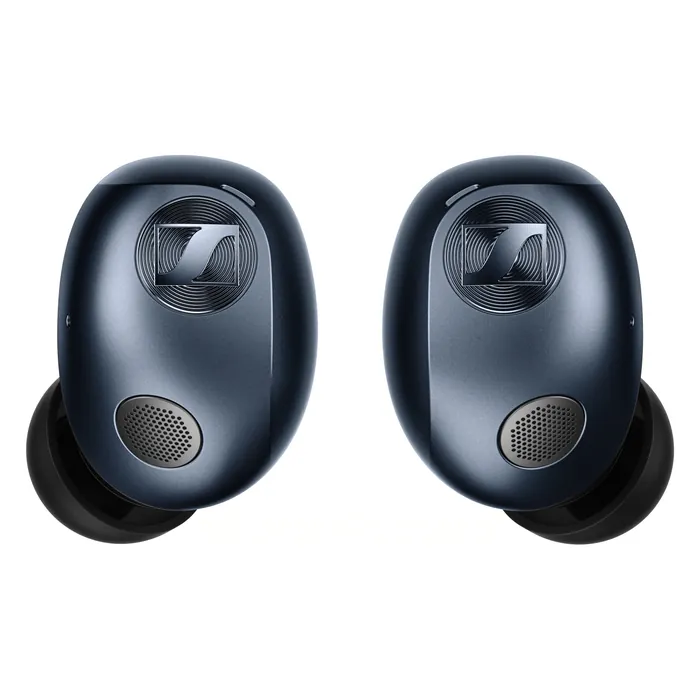 Sennheiser Momentum True Wireless 5 noise cancelling earbuds in Denim, pair of earbuds, front view