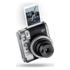 Fujifilm Instax Mini 99 Premium Edition Pack, Silver, camera front view with an instant print