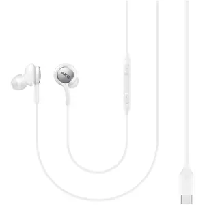 Samsung AKG Tuned IC100 Type-C Wired Earphones - White, earbuds close up with the AKG logo