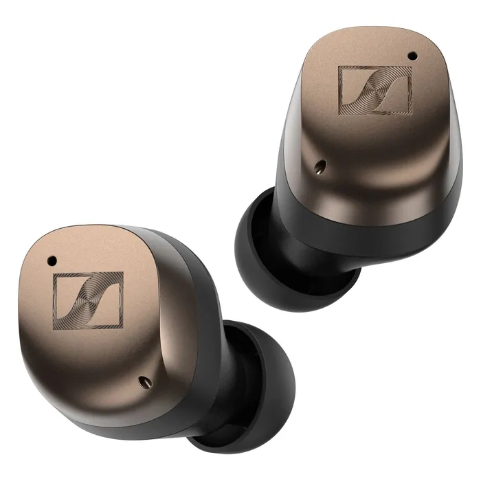 Sennheiser Momentum True Wireless 4 noise cancelling earbuds in Black Copper, pair of earbuds, front view