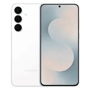 Samsung Galaxy S25 FE in White, back and front views