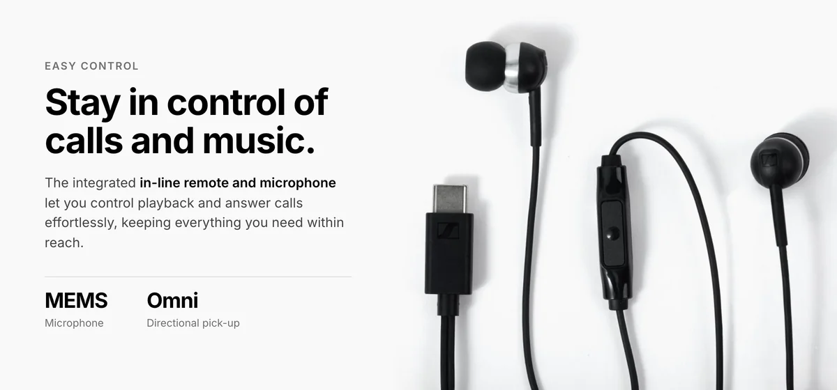 Sennheiser CX 80U in-line remote and microphone to control calls and music