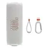 JBL Flip 7 portable Bluetooth speaker in White, with the finger loop and carabiner