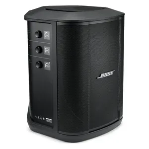 Bose S1 Pro+ portable PA system in Black, angled front view with the channel controls