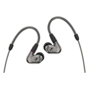 Sennheiser IE 600 wired in-ear monitors, Silver, pair with ear hooks, front view