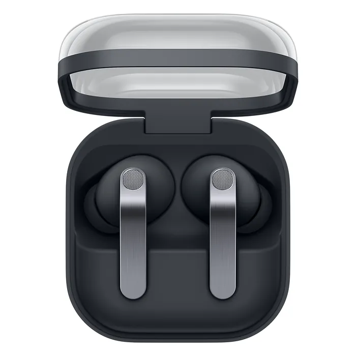 Samsung Galaxy Buds 4 Pro noise cancelling earbuds in Black, earbuds in the open charging case