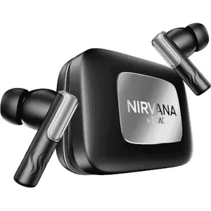 boAt Nirvana Ivy Pro true wireless earbuds in Crystal Black, earbuds beside the charging case