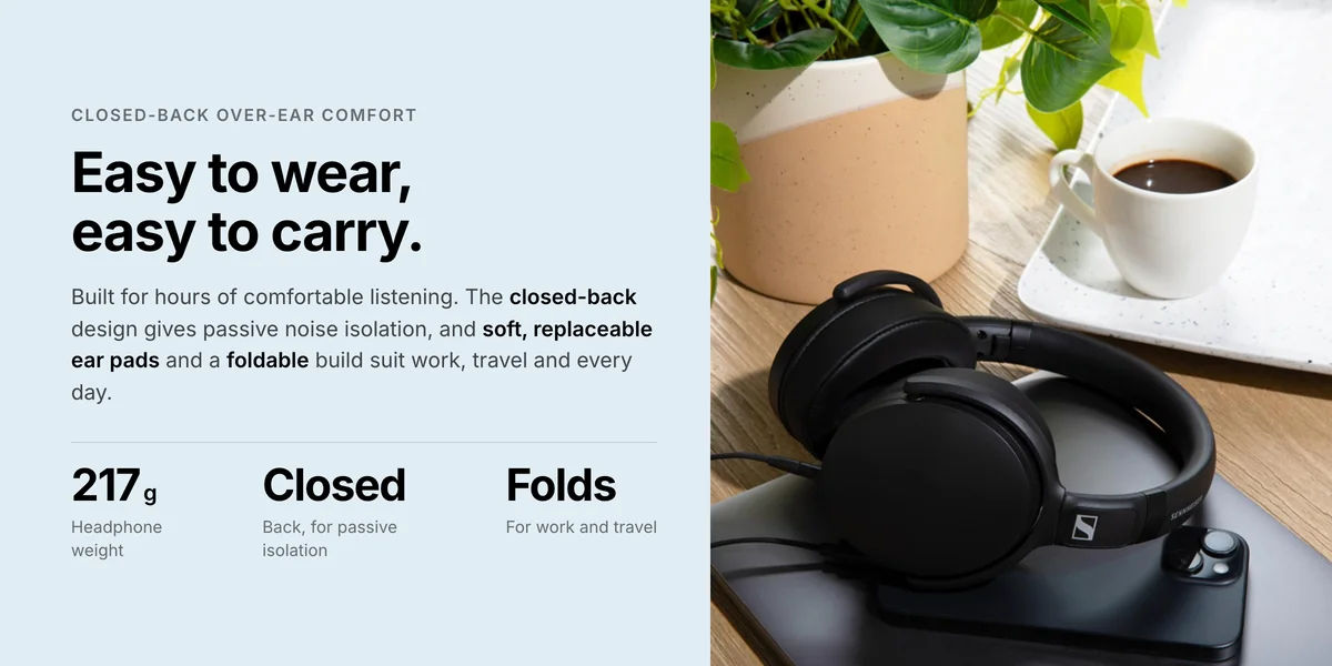 Sennheiser HD 400U closed-back over-ear design, 217 g, foldable with soft replaceable ear pads