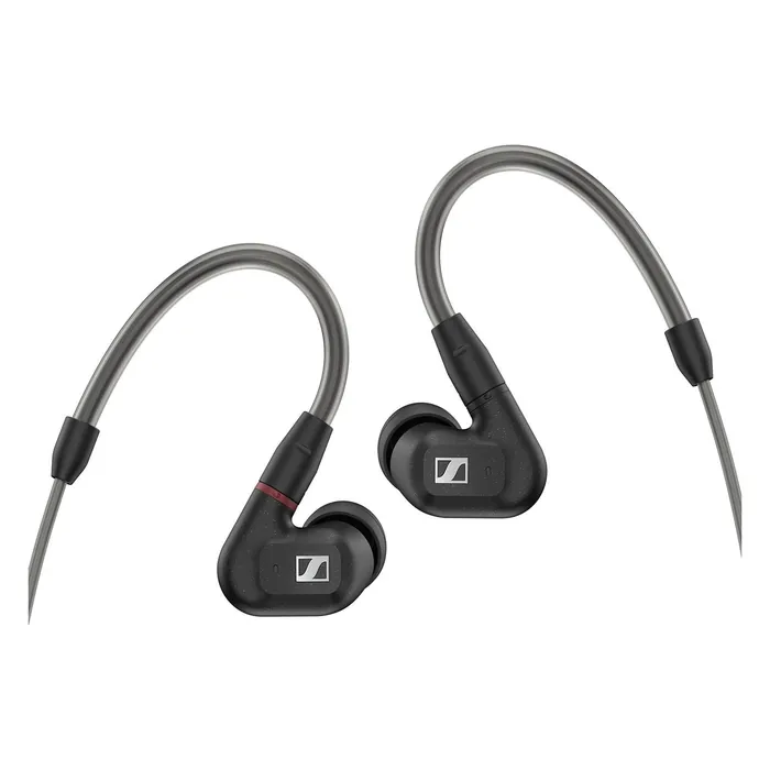 Sennheiser IE 300 wired in-ear monitors, Black, pair with ear hooks, front view