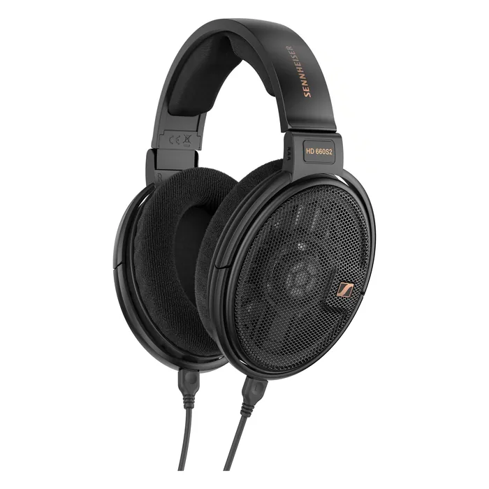 Sennheiser HD 660S2 open-back audiophile headphones in Black, angled view with the cable