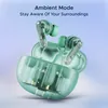 boAt Airdopes 191 ANC true wireless earbuds in Pellucid Green, earbuds above the case, Ambient Mode