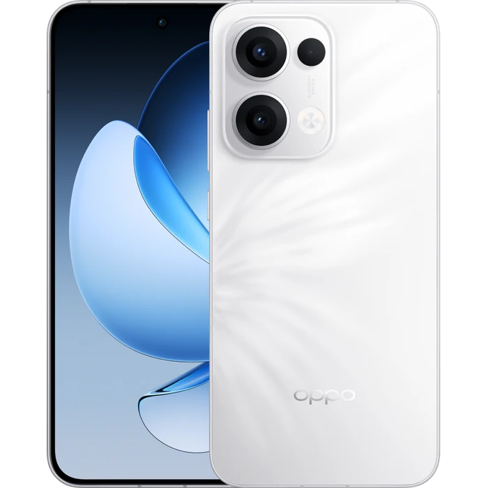 OPPO Reno13 5G in Ivory White, back and front views