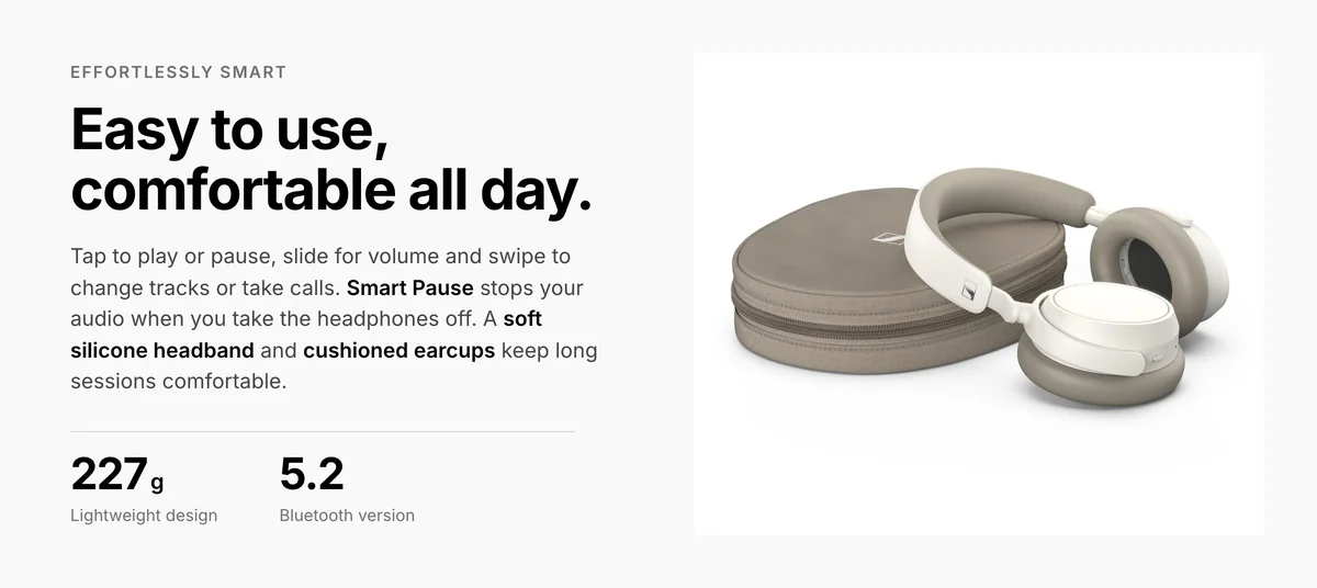 Sennheiser Accentum Plus Wireless touch controls, Smart Pause and a 227 g design with carry case