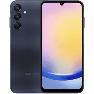 Samsung Galaxy A25 5G in Blue Black, back view and front screen