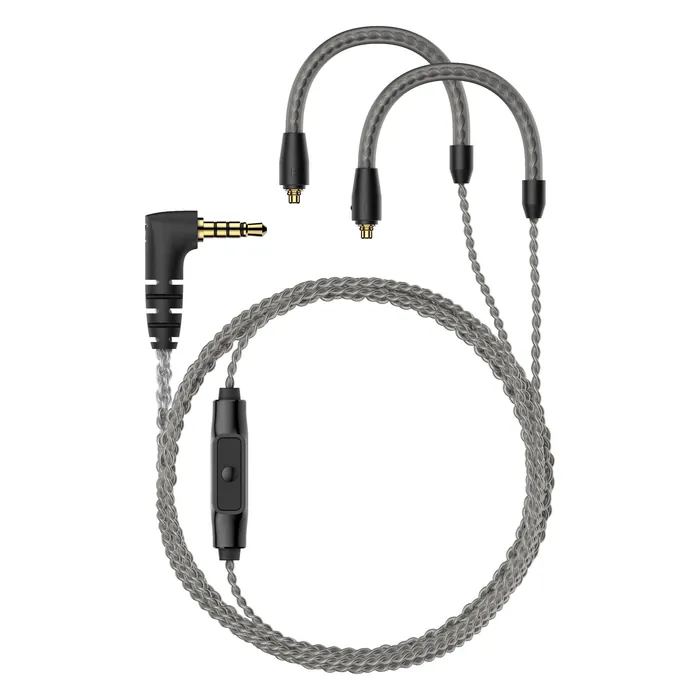 Sennheiser MMCX microphone cable for IE series earphones in Grey, full cable with in-line remote and angled 3.5 mm plug