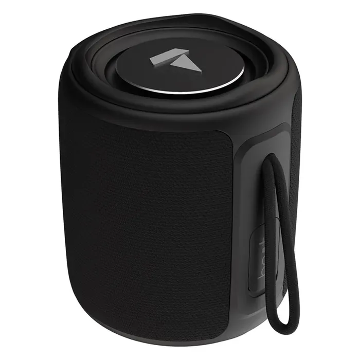 boAt Stone 358 portable Bluetooth speaker in Black, angled view showing the top cap and carry strap